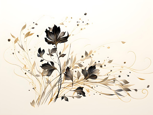 un dipinto di una pianta con un sacco di foglie Sfondo astratto fogliame bronzo con spazio negativo per