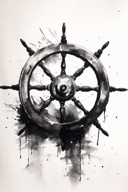 un dipinto di una ruota di nave con un effetto di vernice spruzzato generativo ai