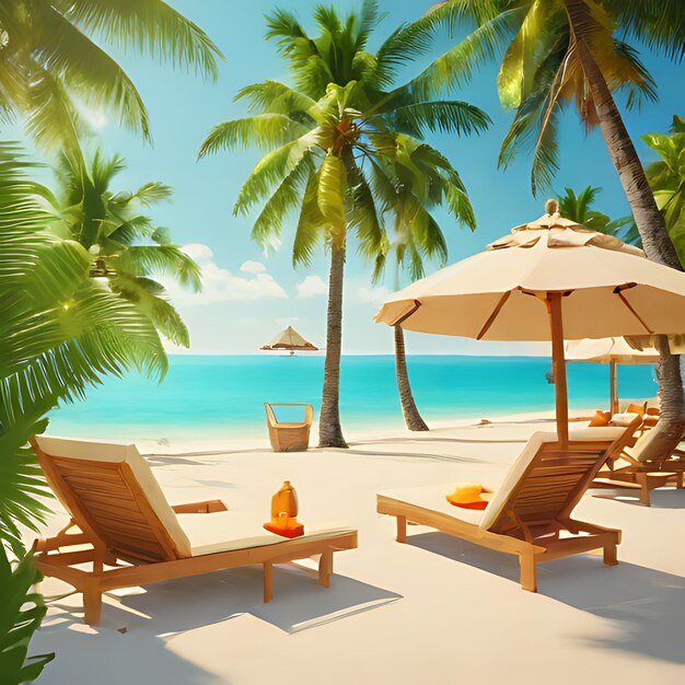 un dipinto di una scena sulla spiaggia con palme e una scena sulla costa