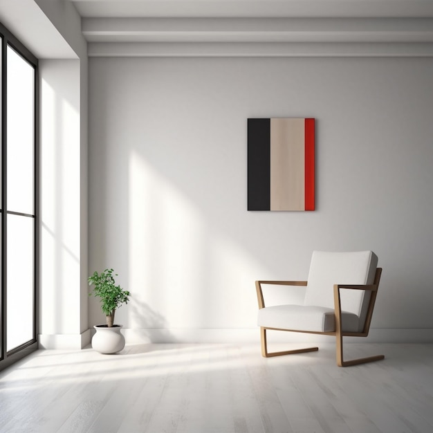 un dipinto di una sedia e una sedia in una stanza con una finestra e una pianta nell'angolo