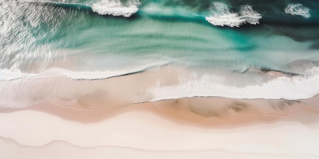 Un dipinto di una spiaggia con onde verdi