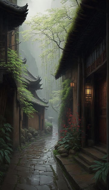 Un dipinto di una strada in Cina