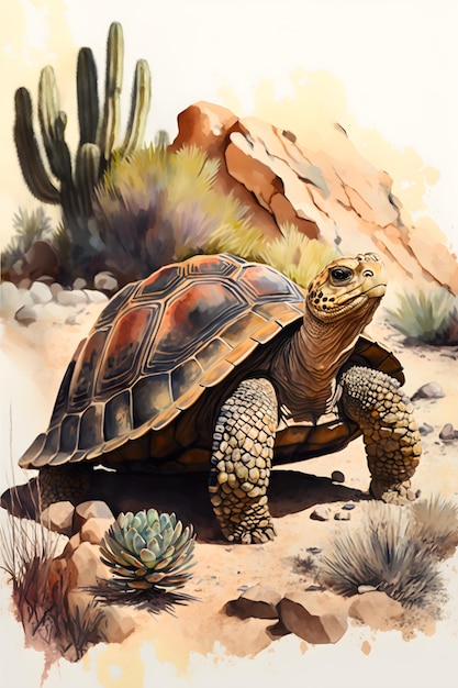 Un dipinto di una tartaruga nel deserto