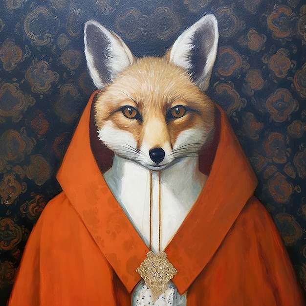 Un dipinto di una volpe che indossa un cappotto rosso Immagine di intelligenza artificiale generativa