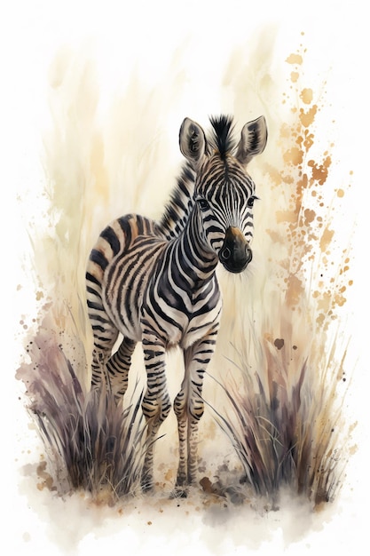 Un dipinto di una zebra nell'erba