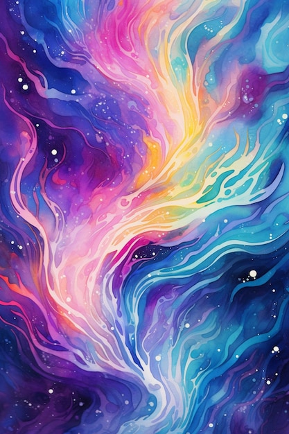 un dipinto di uno sfondo colorato con stelle e nuvole generative ai