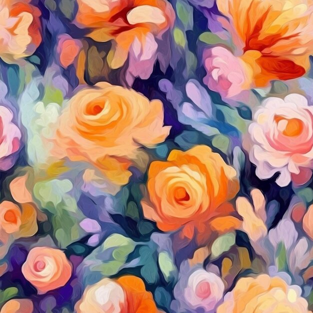 Un dipinto di uno sfondo di fiori colorati con molti fiori.