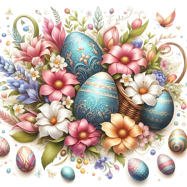 un dipinto di uova di Pasqua con le parole Pasqua citata in cima