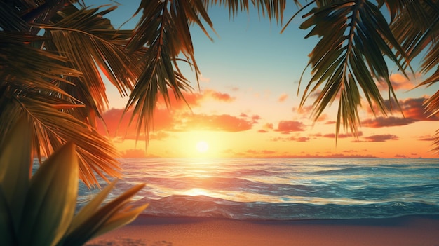 Un dipinto digitale del tramonto su una spiaggia