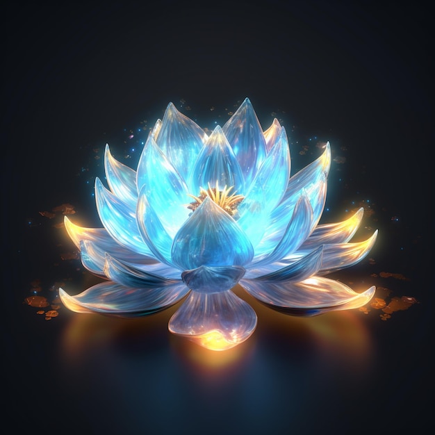 Un dipinto digitale di un loto blu con sopra un fiore d'oro.