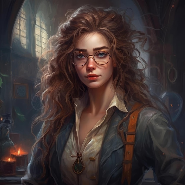 Un dipinto digitale di una donna con gli occhiali e un libro chiamato il dottore