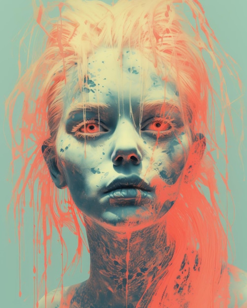 un dipinto digitale di una donna con sangue sul viso