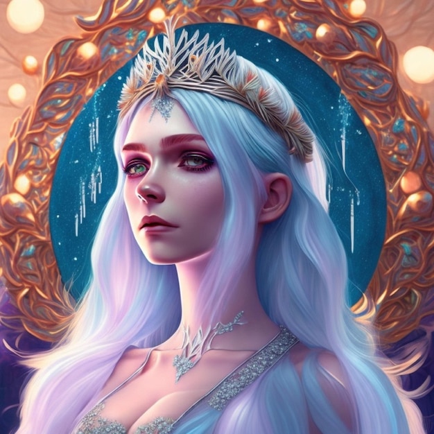 Un dipinto digitale di una donna con una corona in testa.