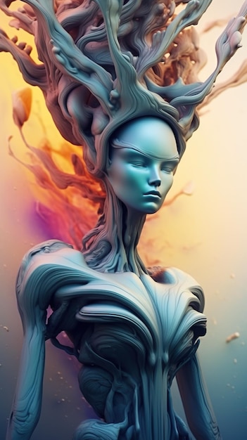 Un dipinto digitale di una donna con una strana immagine generativa testa ai