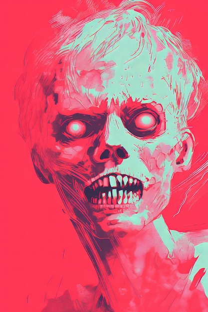 un dipinto digitale di uno zombie con gli occhi rossi