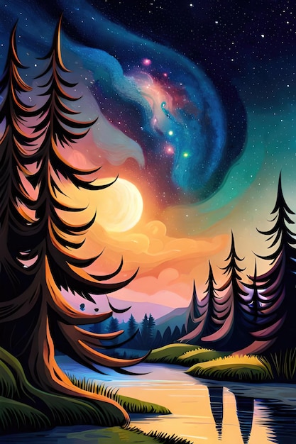 Un dipinto digitale surreale di una galassia stravagante con stelle che brillano nel cielo notturno