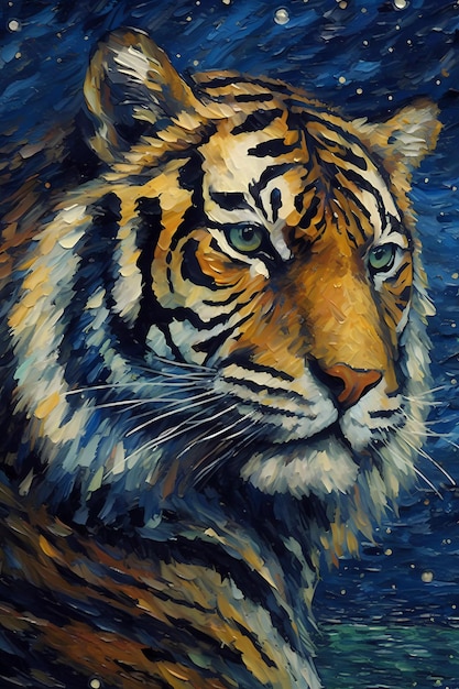 Un dipinto impressionista di una tigre in stile van gogh