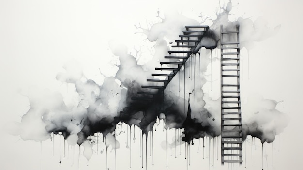 Un dipinto in bianco e nero di una scala