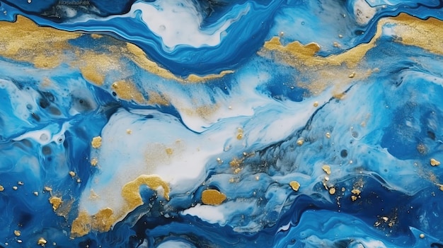 Un dipinto in marmo blu e oro con vernice dorata.