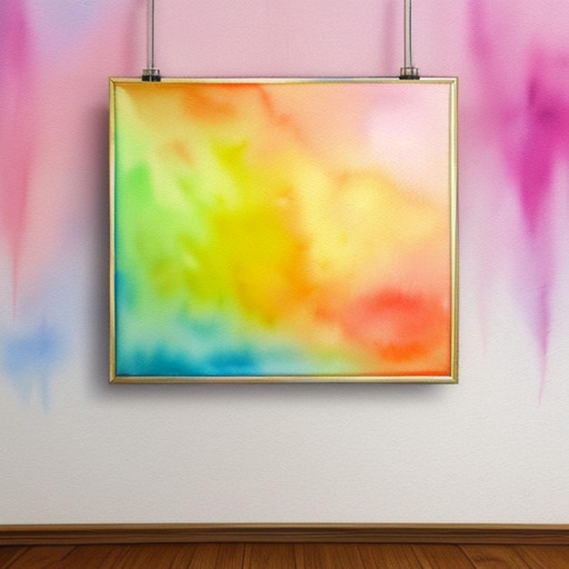 un dipinto incorniciato su una parete con uno sfondo colorato