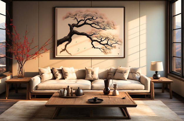 un dipinto orientale è prominente nel soggiorno