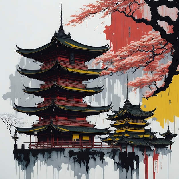 Un dipinto tradizionale a inchiostro di Asakusa
