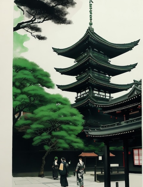 Un dipinto tradizionale a inchiostro di Asakusa