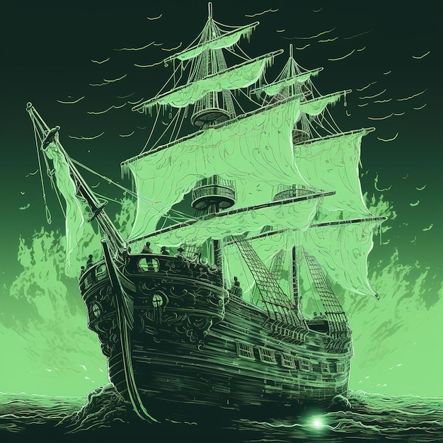 Un dipinto verde di una nave