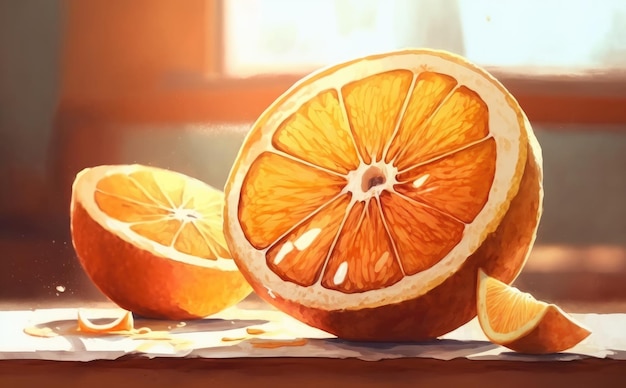 Un disegnato arance acquerello frutta illustrazioni di alimenti biologici ai generato
