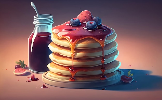 Un disegnato deliziosi pancake illustrazioni di pasticceria dell'acquerello ai generato