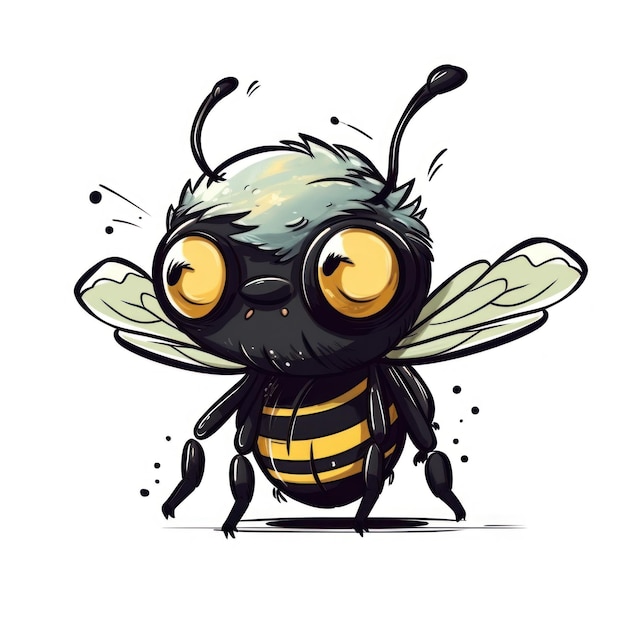 Un disegno a fumetti di un'ape nera e gialla con una striscia gialla sul petto.