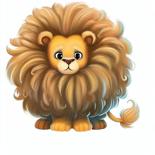 Un disegno a fumetti di un leone con una grande criniera soffice.
