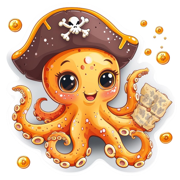 un disegno a fumetti di un polpo con un cappello da pirata e un tag che dice "quot octopus quot"