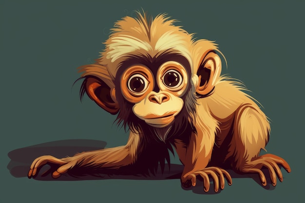 Un disegno a fumetti di una scimmia bambino con grandi occhi.
