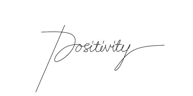 Un disegno a linea continua tipografia linea arte della scrittura di parole di positività isolato su sfondo bianco