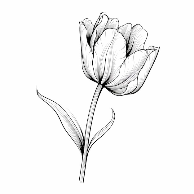 un disegno a linea di un tulipano bianco e nero