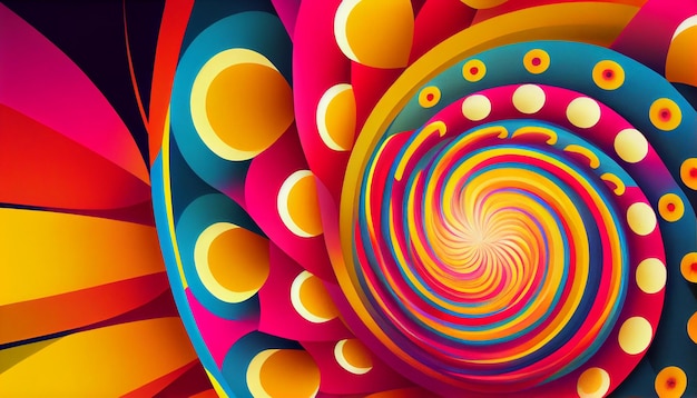 Un disegno a spirale colorato con uno sfondo nero