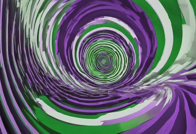 Un disegno a spirale con colori viola e verde