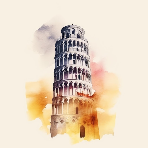 Un disegno ad acquerello della torre pendente di pisa