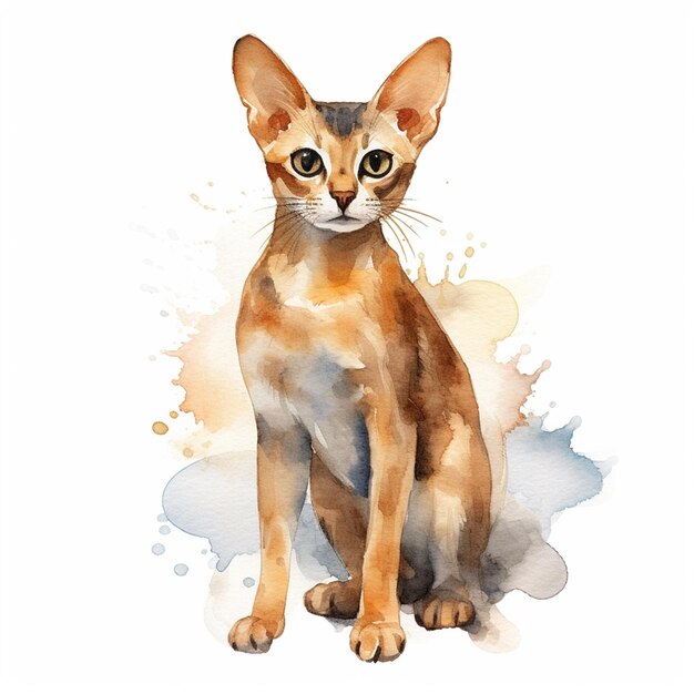 Un disegno ad acquerello di un gatto con gli occhi gialli