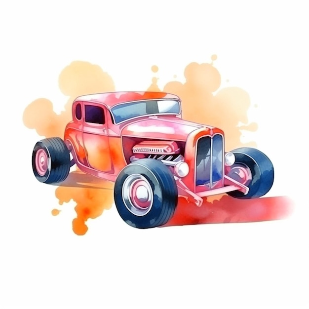 Un disegno ad acquerello di un hot rod vintage.