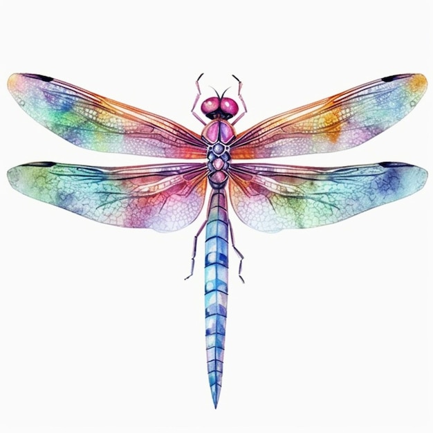 un disegno ad acquerello di una libellula con una testa rosa generativa ai