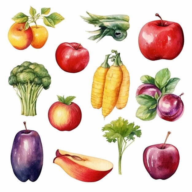 Un disegno ad acquerello di una varietà di verdure.
