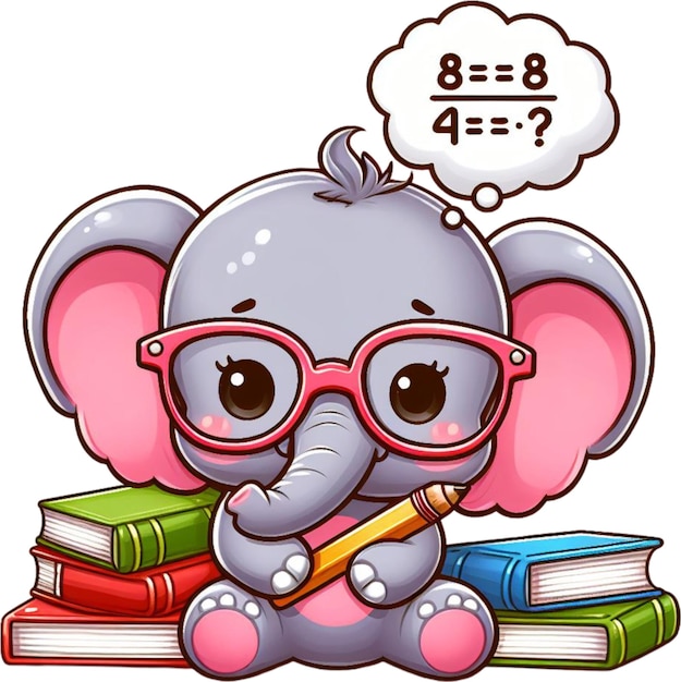 un disegno animato di un elefante con occhiali e una matita con una domanda su di esso