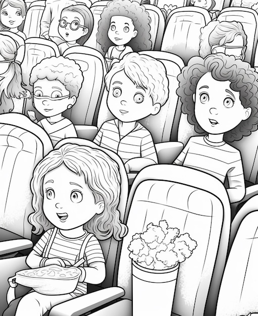 Un disegno animato di un gruppo di persone sedute in un cinema generativo ai