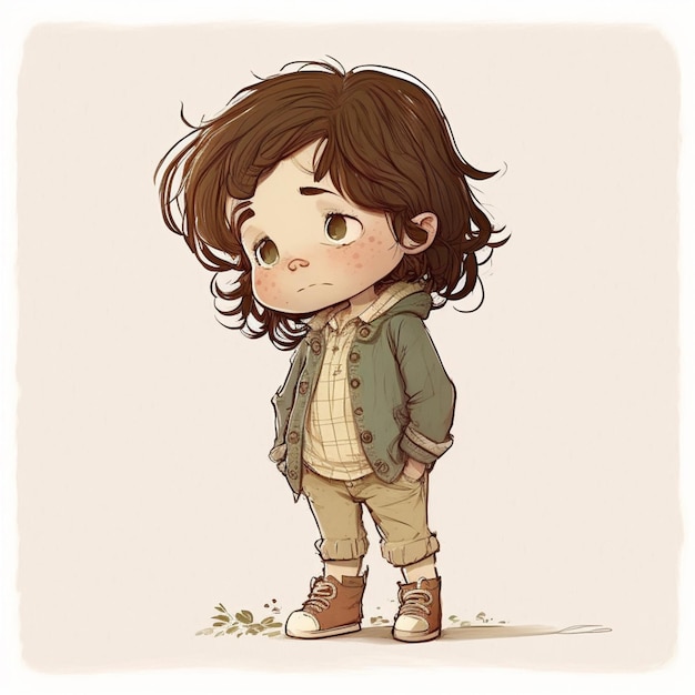 un disegno animato di un ragazzo con una giacca e stivali generativo ai