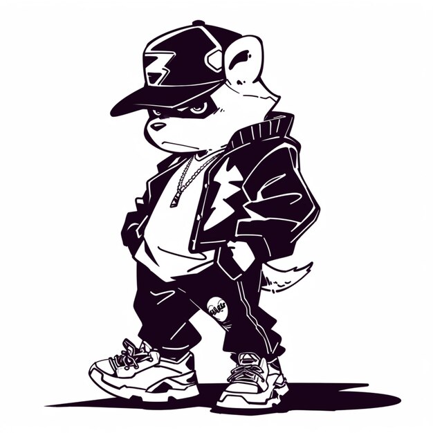 un disegno animato di un uomo con un berretto da baseball e una giacca ai