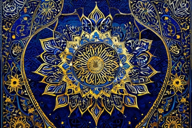 un disegno blu e giallo con la parola mandala