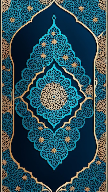un disegno blu e oro su una parete blu