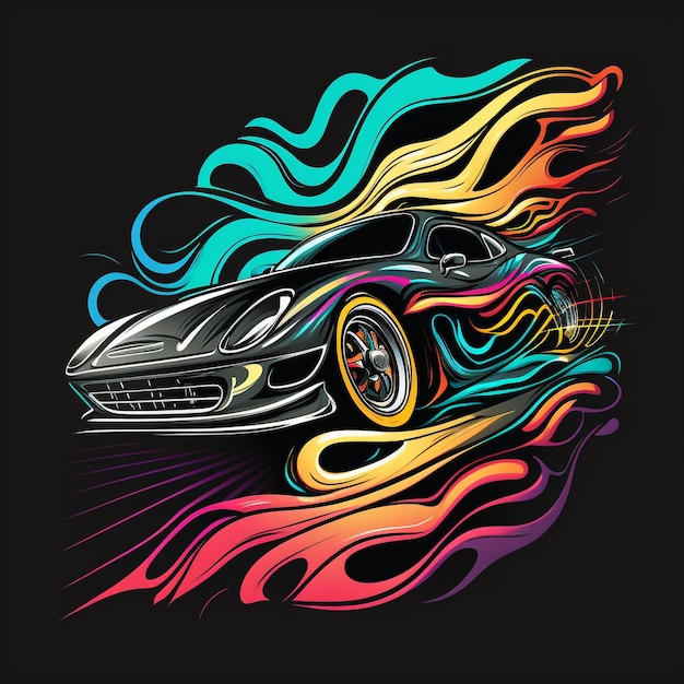 Un disegno colorato di un'auto con la parola hot su di essa